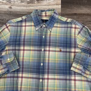 Ralph Lauren Green Blue Tartan Mens L Multi Pony Cotton Oxford Button Down Shir2